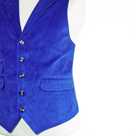 Mens 46R Royal Blue Corduroy Vest Waistcoat Formal Wedding Party Preppy Casual - Picture 5 of 8